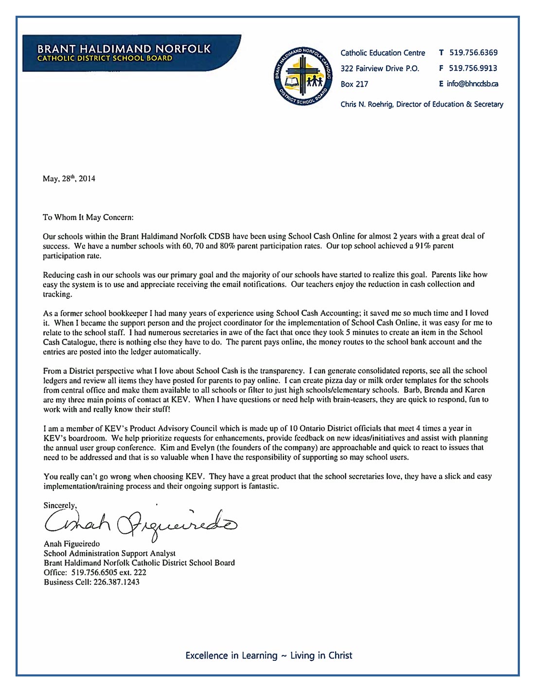 Letter | Brant Haldimand Norfolk Catholic District School Board