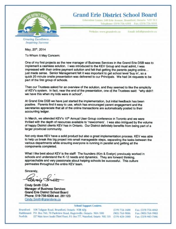 Reference Letter from Grand Erie District School Board
