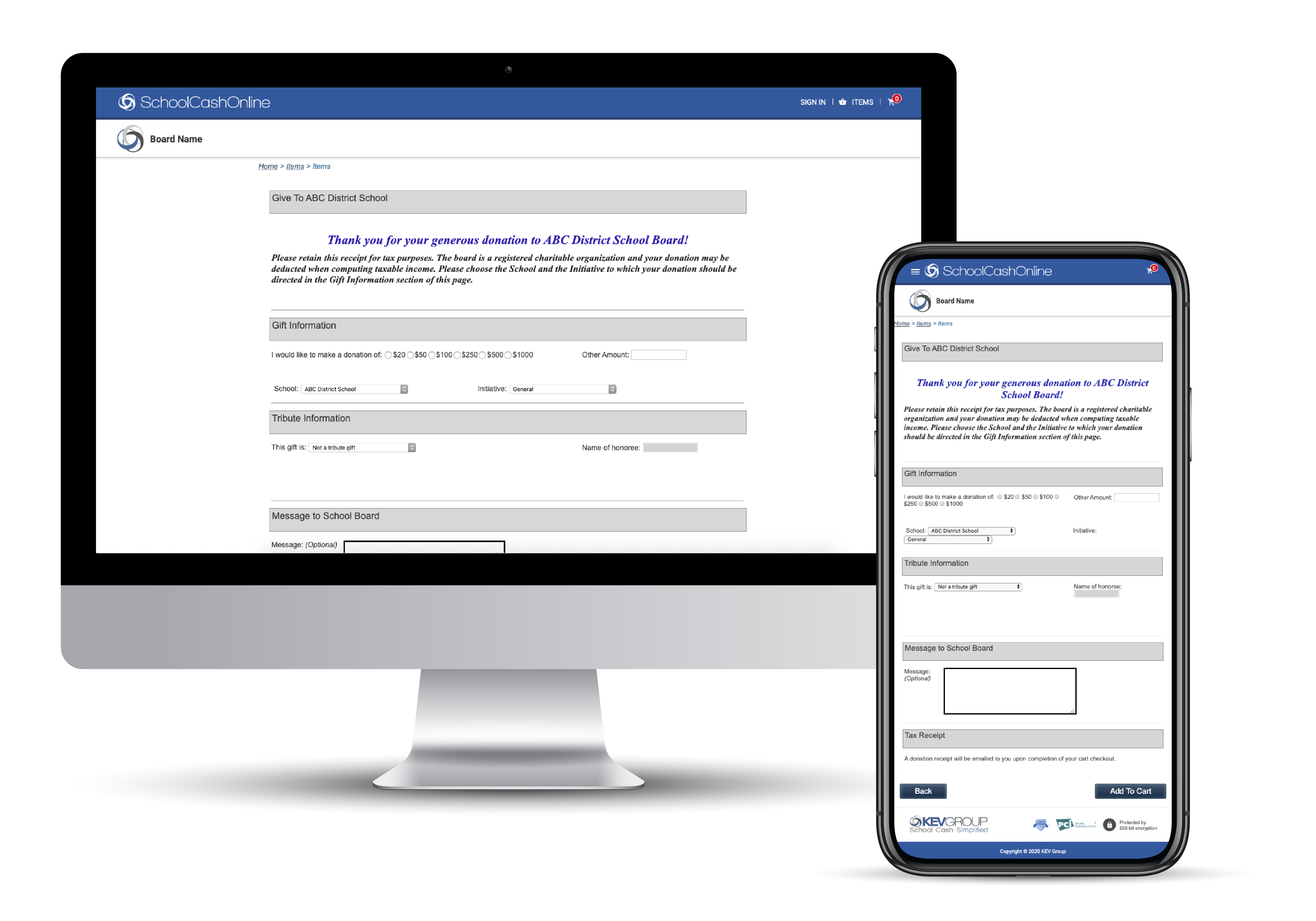 Screenshot of Public Donation Page On Computer