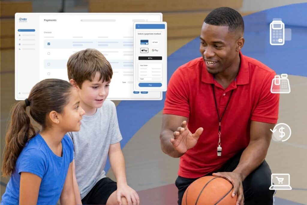 photo of a gym teacher with 2 students
