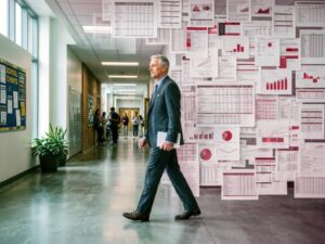 man walking in a school